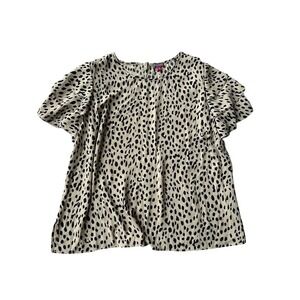 Vince Camuto Womens 3X Animal Spot Print Ruffle Sleeve Blouse Tan Black